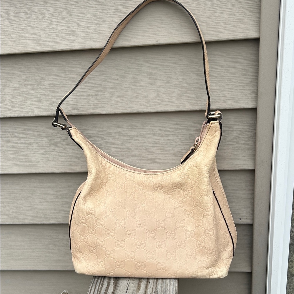 Gucci Guccissima Cream Embossed GG leather Shoulder Bag